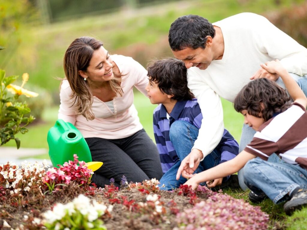 family gardening together