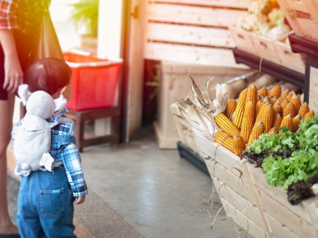 family at farmer's market